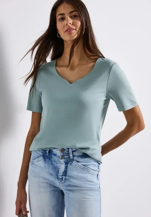 Street One Herzausschnitt T-Shirt kurzarm arona blue (Damen)