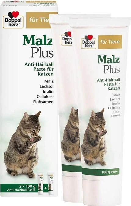 Doppelherz Anti-Hairball Complex für Katzen, Anti-Hairball Malzpaste, 25 Portionsbeutel, 200g (2x 100g)