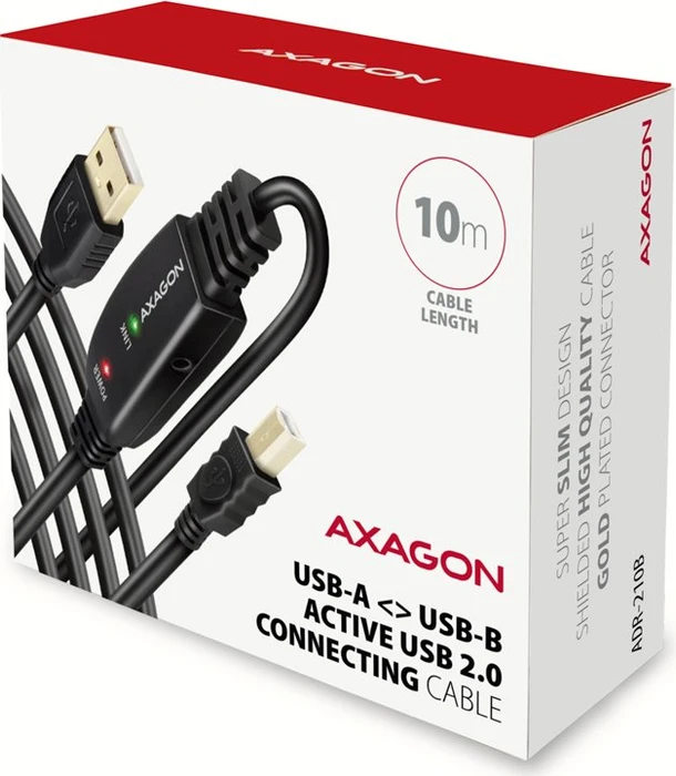 Axagon USB Adapterkabel, USB 2.0, 480Mb/s, USB-A 2.0 [Stecker] auf USB-B 2.0 [Stecker], aktiv, Adapterkabel, 10m