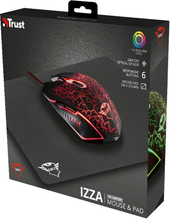 Trust Gaming GXT 783 Izza Gaming Mouse + Mousepad, schwarz, USB