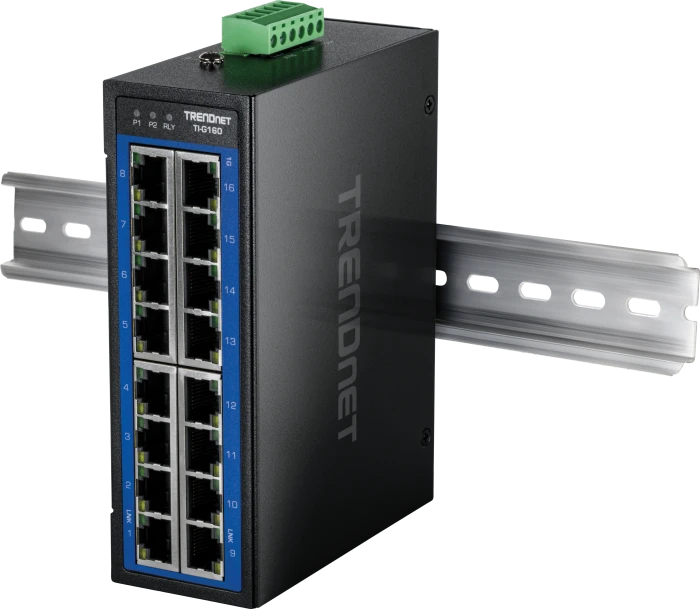 TRENDnet TI Hardened Industrial Railmount Gigabit Managed Switch, 16x RJ-45