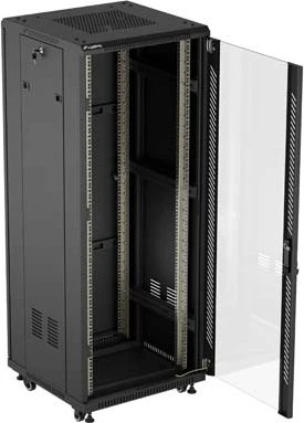 Lanberg 19" Rackschrank 32HE, freistehend, Flat Pack, Glastür, IP20, RAL 9004, 600mm tief