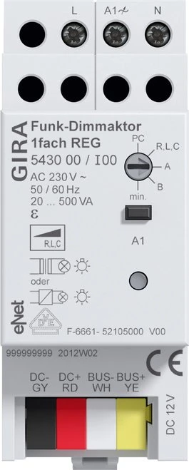 Gira eNet Funk Dimmaktor 1-fach, 2TE REG, Dimmaktor