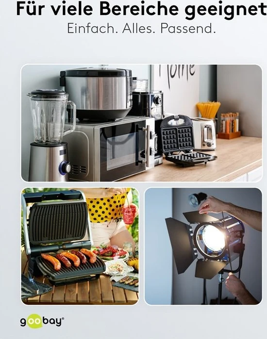 Wentronic Goobay Warmgeräte Netzkabel, Schutzkontakt auf Warmgerätestecker C15, schwarz, 2m