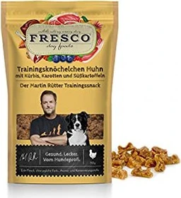 Fresco Dog Martin Rütter Trainingsknöchelchen, Huhn mit Süßkartoffeln Karotte und Kürbis, 150g