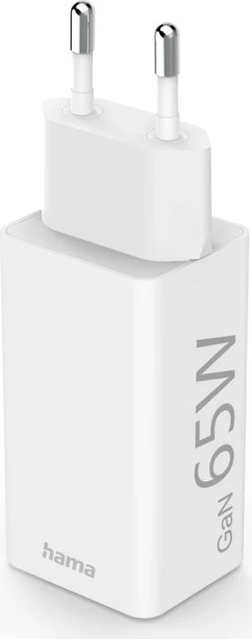 Hama Schnellladegerät GaN 1x USB-C PD 1x USB-A QC Mini-Ladegerät 65W weiß