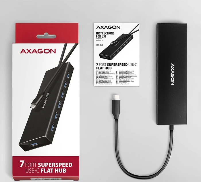 Axagon USB-Hub, 7x USB-A 3.0, USB-C 3.0 [Stecker]