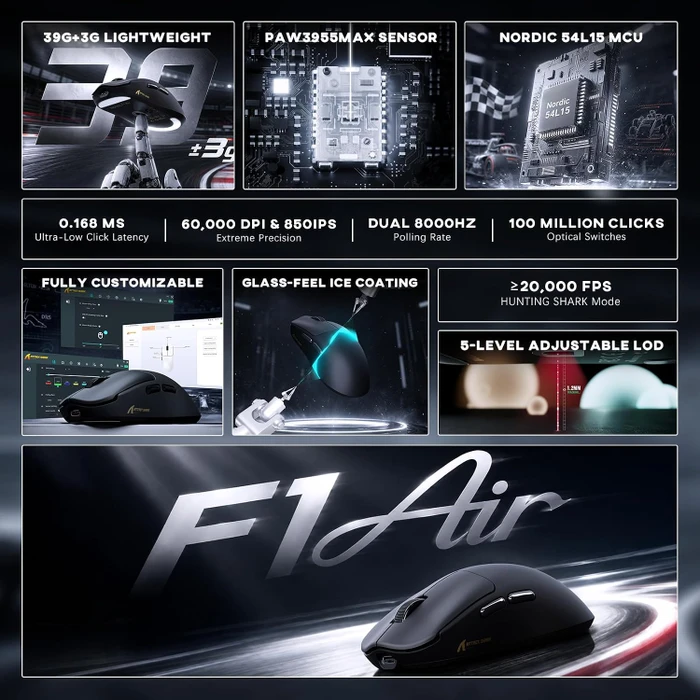 Attack Shark F1 Air 8KHz Wireless, schwarz, USB/Bluetooth