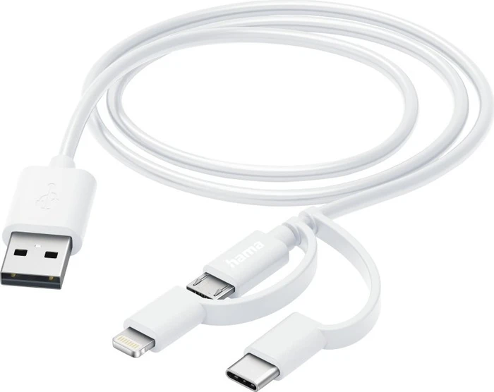 Hama 3in1 Multi-Ladekabel USB-A - Micro-USB USB-C und Lightning 1m weiß