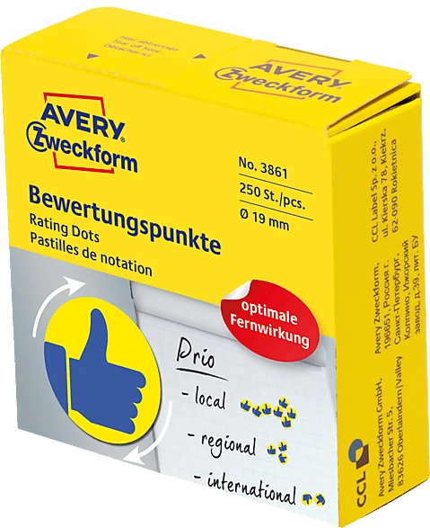 Avery-Zweckform Bewertungspunkte 19mm Daumen blau/gelb