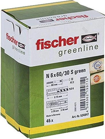 fischer N Green 6x60/30 S Nageldübel Schrauben/Dübel-Sortiment, 45 Stück