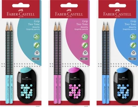 Faber-Castell Two Tone Grip 2001 Bleistift sortiert, Anspitzer, 3er-Set