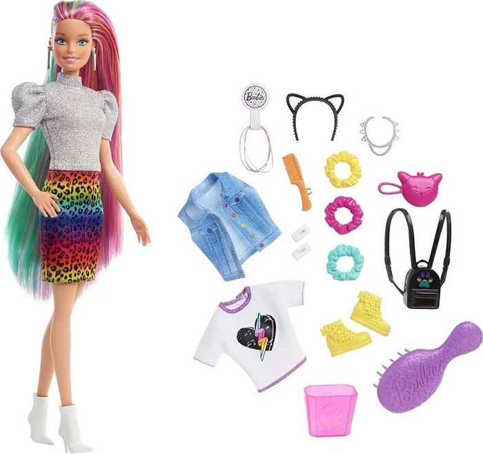 Mattel Barbie - Leoparden Regenbogen-Haar Puppe