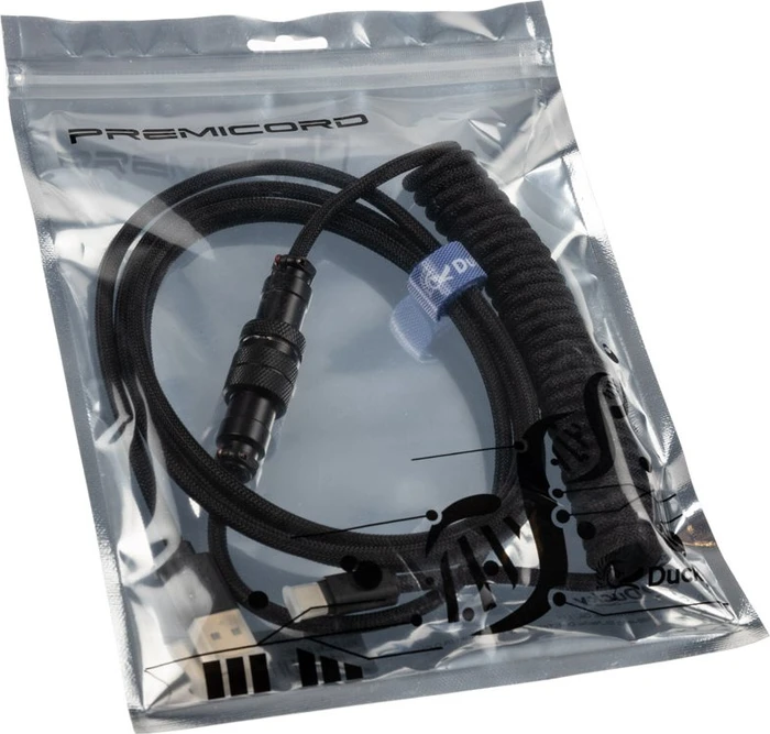 Ducky Premicord Spiralkabel USB-C auf USB-A, Tastaturkabel (Spiral-Textilkabel), 1.8m, Phantom Black