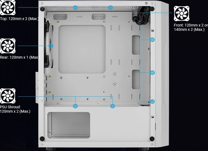 AeroCool Trinity Mini White, weiß, Lüfter LED Fixed RGB, Glasfenster