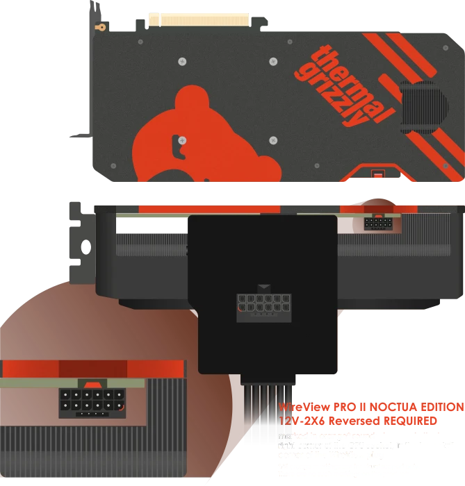 Thermal Grizzly WireView Pro II GPU, Noctua Edition, Reversed, 90°, 12V-2x6, Sense-Pins an der Unterseite