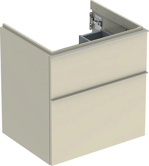 Geberit iCon Unterschrank für Handwaschbecken mit 2 Schubladen 59.2cm, Korpus und Front: sand-grau/lackiert hochglänzend, Griff: sand-grau/pulverbeschichtet matt