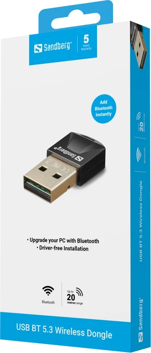 Sandberg USB BT 5.3 Wireless Dongle, Bluetooth 5.3, USB-A 2.0 [Stecker]