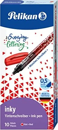 Pelikan inky Tintenroller (Mine) rot, Rechtshänder, 10er-Pack, Faltschachtel