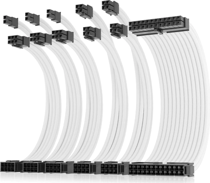 AsiaHorse Cable Extension Kit, 1x 24-Pin, 2x 4/8-Pin ATX, 3x 8-Pin PCIe, 16AWG, weiß, 30cm