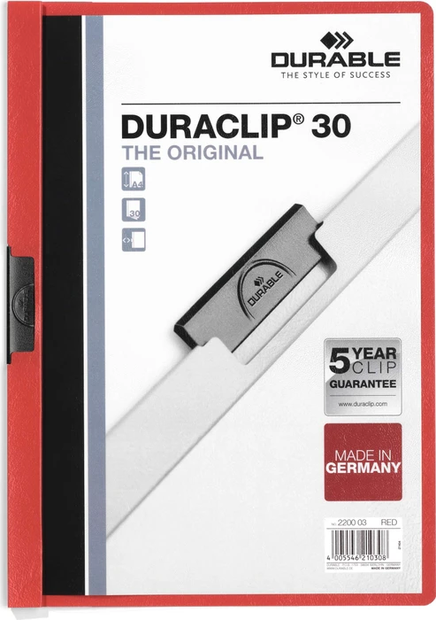 Durable Duraclip 30 Klemmmappe, A4, rot/transparent