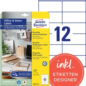 Avery-Zweckform Etiketten Recycling, 105x48mm, weiß, 10 Blatt (120 Etiketten)