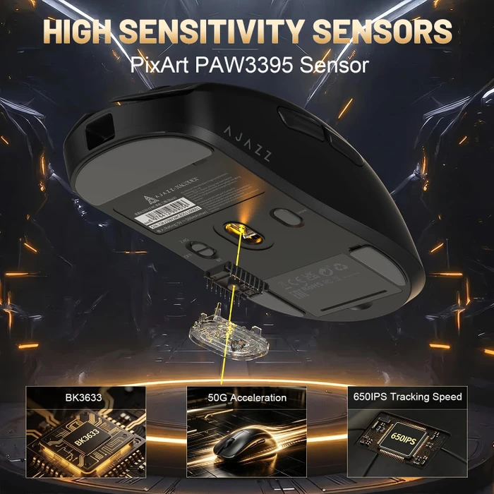 Ajazz AJ159 V2 Wireless Gaming Mouse mit Akku-Ladestation, schwarz, USB/Bluetooth