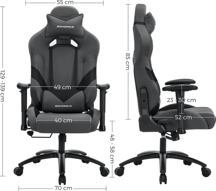 Songmics Gamingstuhl, grau/schwarz