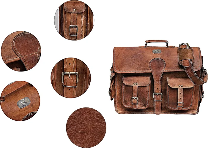 Cuero 18" Vintage Leder Umhängetasche Dark Brown, braun