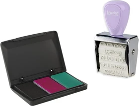 trodat Creative Mini Handstempel mit 12 Abdrucken "Bullet Journal" inkl. 3-farbigem Kissen, 30x5mm, pastell lila, 2er-Set