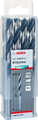 Bosch Professional HSS PointTeQ Spiralbohrer, 10.2x87x133mm, 5 Stück