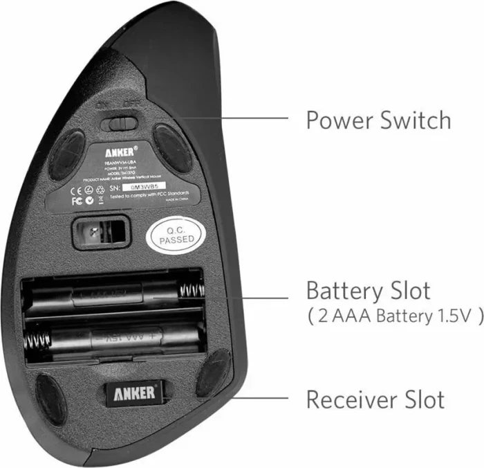 Anker A7852 Wireless Vertical Ergonomic Mouse, schwarz, USB