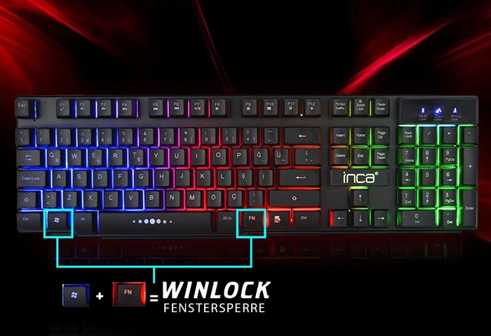 Inca Gaming Tastatur Maus Set mit Mauspad schwarz, USB, DE