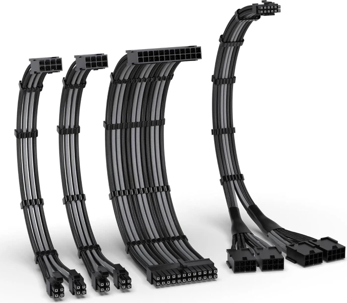 EZDIY-FAB 12VHPWR Cable Kit, 1x 24-Pin, 2x 4/8-Pin ATX, 1x 12VHPWR/4x 8-Pin PCIe, 16AWG, schwarz/grau