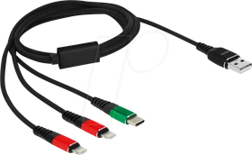 DeLOCK USB Ladekabel 3 in 1 USB Typ-A zu 2x Lightning/USB Type-C 1.0m