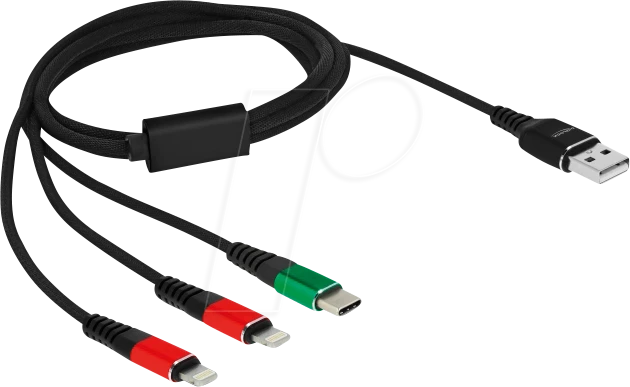 DeLOCK USB Ladekabel 3 in 1 USB Typ-A zu 2x Lightning/USB Type-C 1.0m