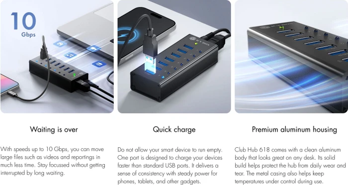 RaidSonic Icy Box Club Hub 618, IB-AC618A USB-Hub, 7x USB-A 3.1, USB-B 3.1 [Buchse]