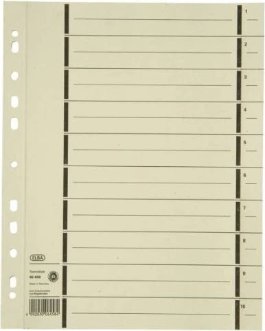 Elba Trennblatt mit Perforation, Lochverstärkung 200g/m², weiß, 100er-Pack