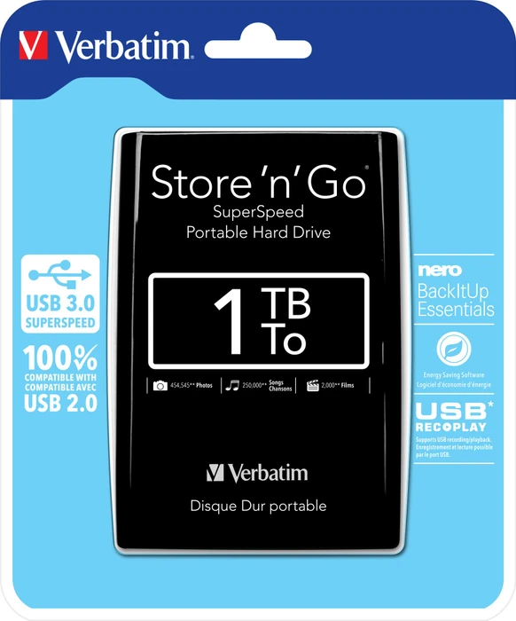 Verbatim Store 'n' Go Portable, schwarz, 1TB, USB 3.0 Micro-B