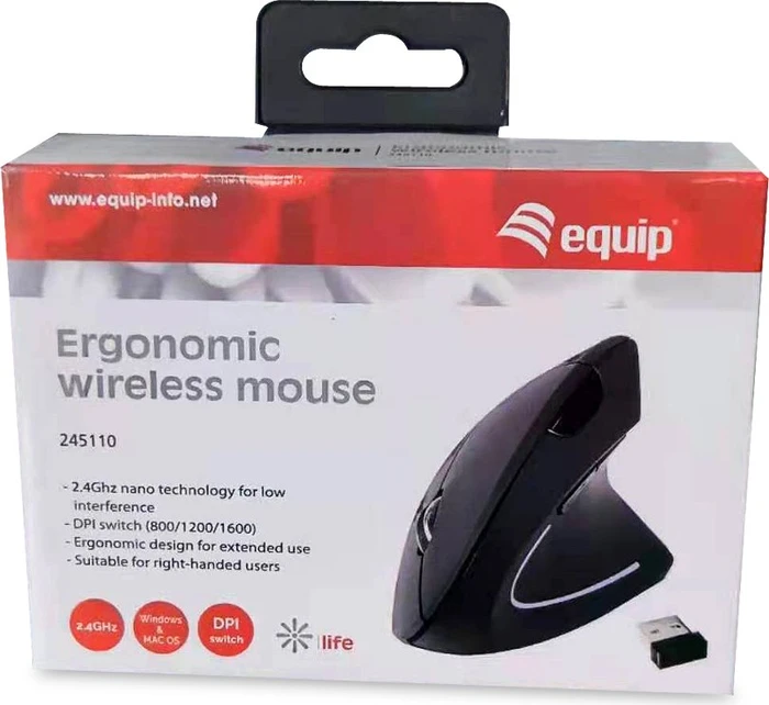 Equip Vertical Ergonomic Wireless Mouse schwarz, USB