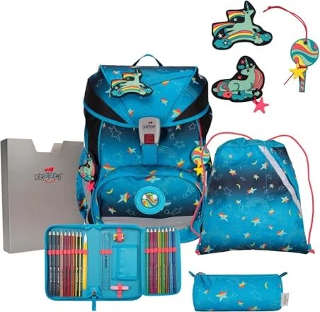 DerDieDas ErgoFlex Exklusiv LED Rainbow Star Schulrucksack-Set, 5-tlg.