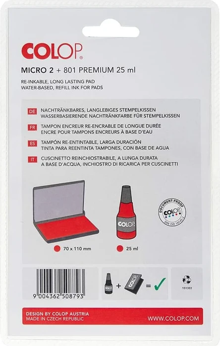 COLOP Kombibox Stempelkissen Set Micro 2 + Stempelfarbe 801, schwarz