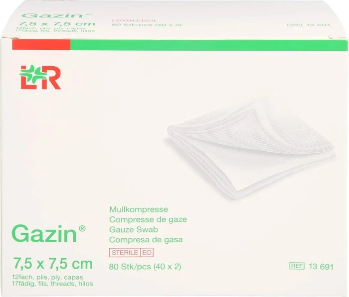 Lohmann & Rauscher Gazin Mullkompresse steril 12-fach, 7.5 x 7.5cm, 80 Stück (40x 2 Stück)