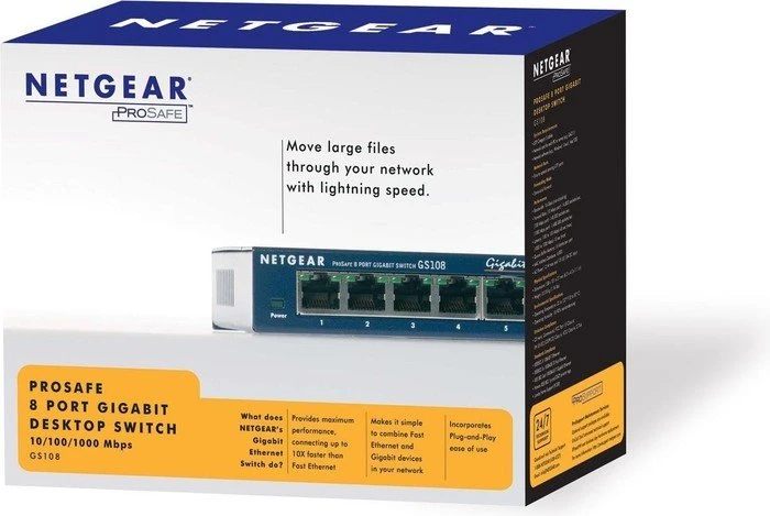 Netgear ProSAFE GS108 Desktop Gigabit Switch, 8x RJ-45