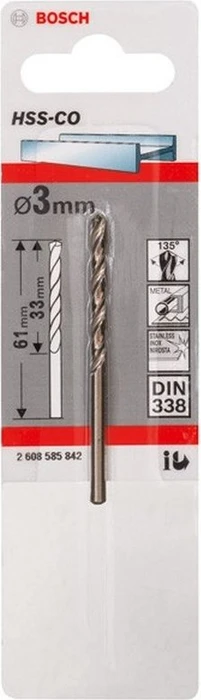 Bosch Professional HSS-Co Spiralbohrer, 3x33x61mm, 1 Stück
