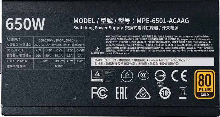 Cooler Master MWE Gold V2 Full Modular 650W, ATX 2.52
