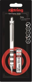 rOtring Tikky Druckbleistift HB 0.5mm graphit, weiß, Blister, Radierer, 12 Minen