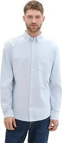 Tom Tailor Regular Fit Logo-Stickerei Hemd langarm white light/blue stripe (Herren)