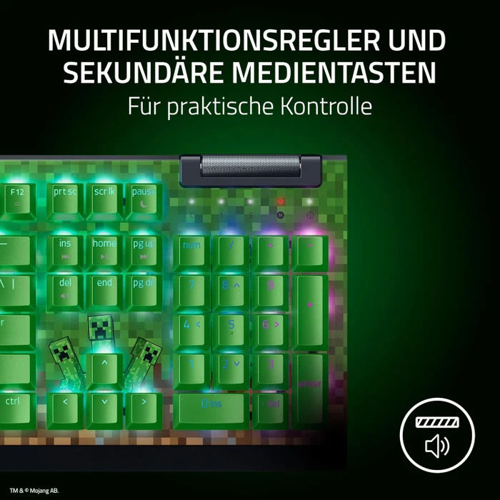 Razer BlackWidow V4 X, Minecraft Edition, Razer GREEN Clicky Gen-3, USB, US