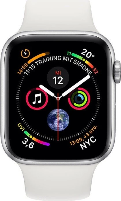 Apple Watch Series 4 (GPS + Cellular) Aluminium 44mm silber mit Sportarmband weiß